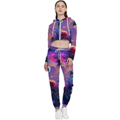 Floral Cropped Zip Up Lounge Set by Dazzleway