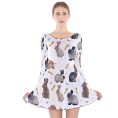 Cute Bunny Long Sleeve Velvet Skater Dress