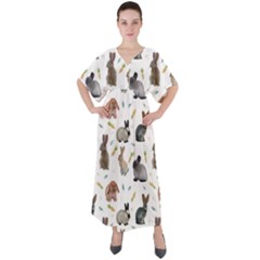 Cute Bunny V-neck Boho Style Maxi Dress