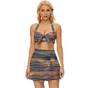 Sunset Waves Pattern Print Vintage Style Bikini Top and Skirt Set  View1