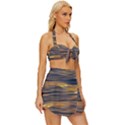 Sunset Waves Pattern Print Vintage Style Bikini Top and Skirt Set  View3