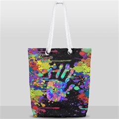 Crazy Multicolored Each Other Running Splashes Hand 1 Full Print Rope Handle Tote (small)