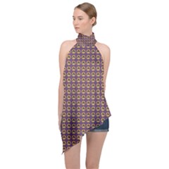 Olimedpurp Halter Asymmetric Satin Top