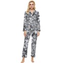 Black And White Debris Texture Print Womens  Long Sleeve Velvet Pocket Pajamas Set View1