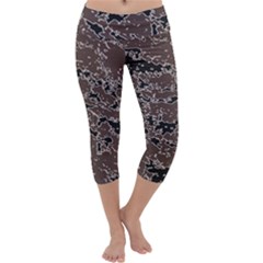 Brown And Black Abstract Vivid Texture Capri Yoga Leggings