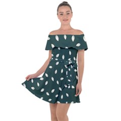 Leaves Pattern Off Shoulder Velour Dress