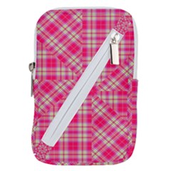 Pink Tartan-10 Belt Pouch Bag (small) by tartantotartanspink2