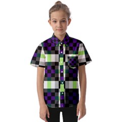 Agender Flag Plaid With Difference Kids  Short Sleeve Shirt
