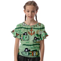 Seamless Pattern Fishes Pirates Cartoon Kids  Cut Out Flutter Sleeves