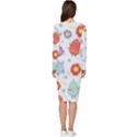 Easter Seamless Pattern With Cute Eggs Flowers Long Sleeve V-Neck Bodycon Dress  View4