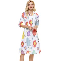 Easter Seamless Pattern With Cute Eggs Flowers Classy Knee Length Dress