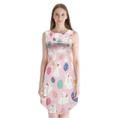 Cute Bunnies Easter Eggs Seamless Pattern Sleeveless Chiffon Dress  