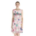 Cute Bunnies Easter Eggs Seamless Pattern Sleeveless Waist Tie Chiffon Dress View1