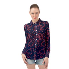 Seamless Space Pattern Long Sleeve Chiffon Shirt
