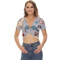Cats Pattern Twist Front Crop Top View1
