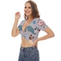 Cats Pattern Twist Front Crop Top View2