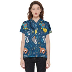 Seamless-pattern-vector-submarine-with-sea-animals-cartoon Short Sleeve Pocket Shirt