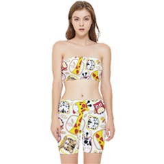Vector-seamless-pattern-nice-animals-cartoon Stretch Shorts And Tube Top Set
