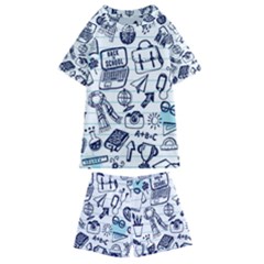 Hand-drawn-back-school-pattern Kids  Swim Tee And Shorts Set