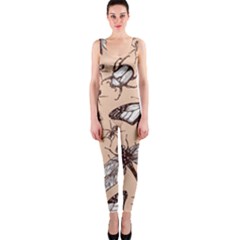 Vintage-drawn-insect-seamless-pattern One Piece Catsuit