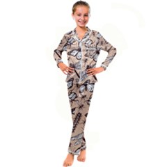 Vintage-drawn-insect-seamless-pattern Kid s Satin Long Sleeve Pajamas Set