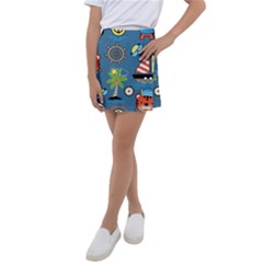 Seamless-pattern-with-sailing-cartoon Kids  Tennis Skirt
