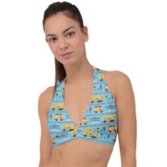Buses-cartoon-pattern-vector Halter Plunge Bikini Top