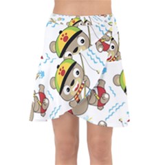Vector-seamless-pattern-cute-fishing-animals-cartoon Wrap Front Skirt