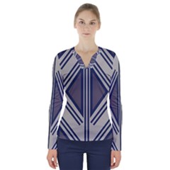 Abstract Pattern Geometric Backgrounds  V-neck Long Sleeve Top