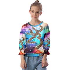 Browning Deer Glitter Galaxy Kids  Cuff Sleeve Top