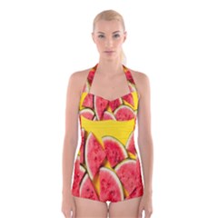 Watermelon Boyleg Halter Swimsuit  by artworkshop
