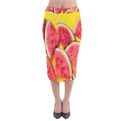 Watermelon Velvet Midi Pencil Skirt