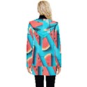 Watermelon Blue Background Button Up Hooded Coat  View2