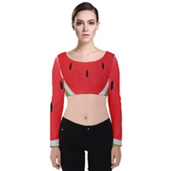 Watermelon Pillow Fluffy Velvet Long Sleeve Crop Top