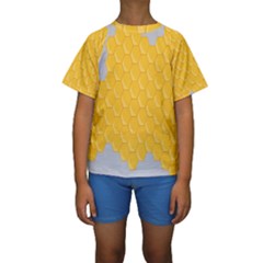 Hexagons Yellow Honeycomb Hive Bee Hive Pattern Kids  Short Sleeve Swimwear