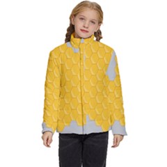 Hexagons Yellow Honeycomb Hive Bee Hive Pattern Kids  Puffer Bubble Jacket Coat