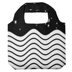 Black And White Waves And Stars Abstract Backdrop Clipart Premium Foldable Grocery Recycle Bag by Amaryn4rt