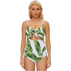 Sheets Tropical Plant Palm Summer Exotic Knot Front One-piece Swimsuit