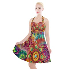 Mandalas Colorful Abstract Ornamental Halter Party Swing Dress  by artworkshop