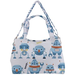 Seamless Pattern With Funny Robot Cartoon Double Compartment Shoulder Bag