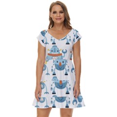 Seamless Pattern With Funny Robot Cartoon Short Sleeve Tiered Mini Dress by Jancukart