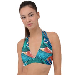 Leaves Tropical Exotic Halter Plunge Bikini Top