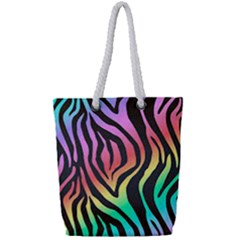 Rainbow Zebra Stripes Full Print Rope Handle Tote (small) by nate14shop