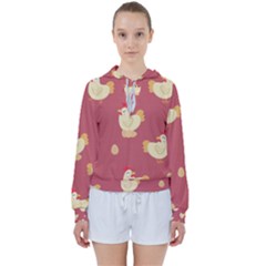 Cute-chicken-eggs-seamless-pattern Women s Tie Up Sweat
