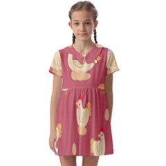 Cute-chicken-eggs-seamless-pattern Kids  Asymmetric Collar Dress