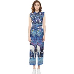 Unicorn Starry Night Women s Frill Top Chiffon Jumpsuit