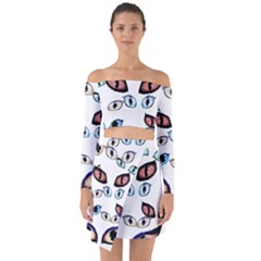 Glasses Off Shoulder Top With Skirt Set