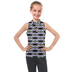 Hackers Town Void Mantis Hexagon Agender Nine 9 Stripe Pride Flag Kids  Sleeveless Polo Tee