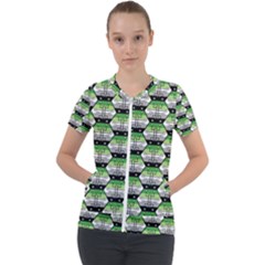 Hackers Town Void Mantis Hexagon Aromantic Pride Flag Short Sleeve Zip Up Jacket