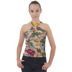 Flowers-b 003 Cross Neck Velour Top